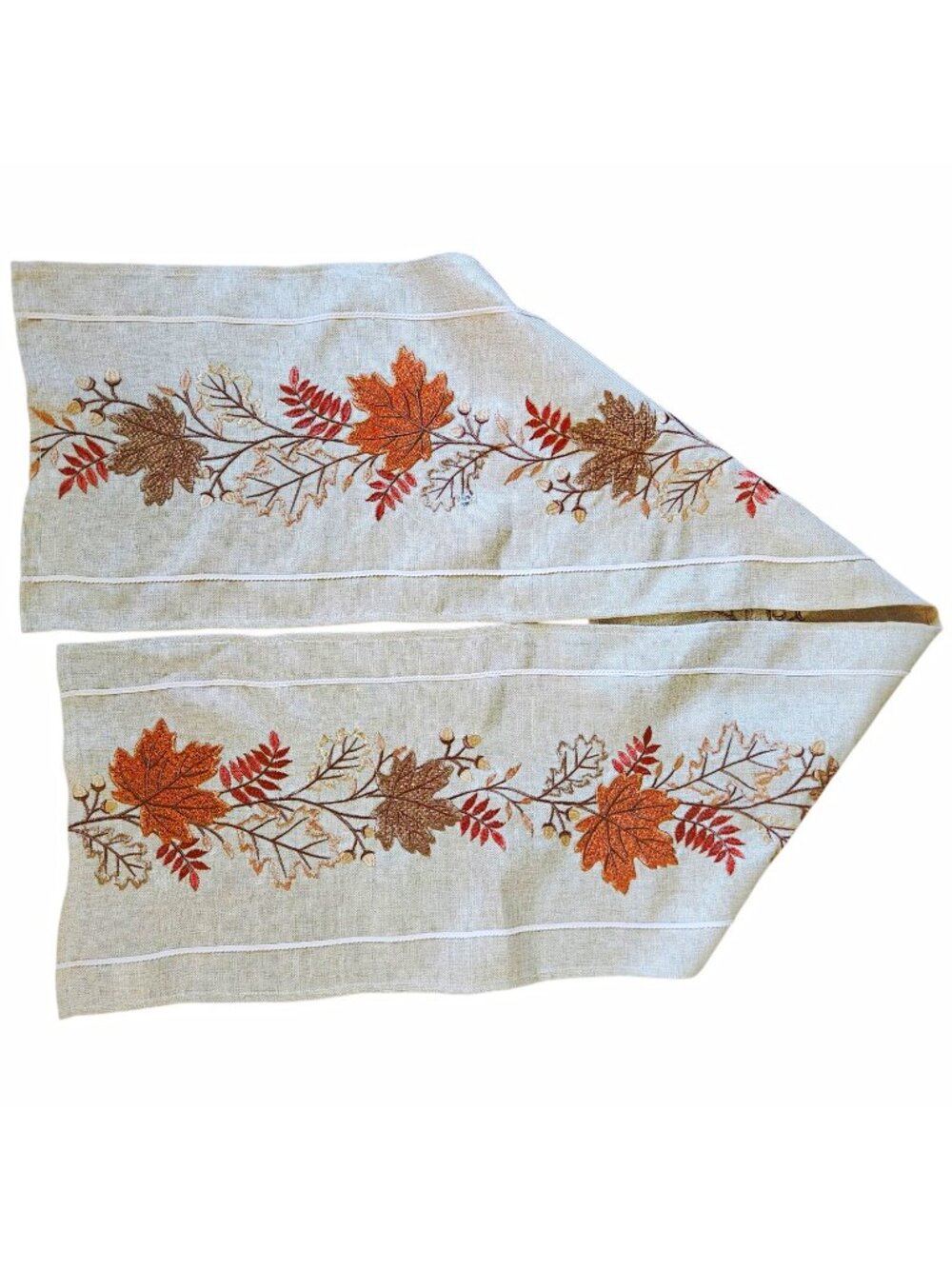 Mera Linens Embroidered Fall Leaves Table Runner Beige 100% Polyester 72"x14"